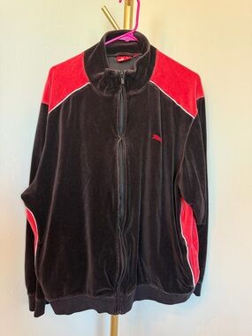 Puma Track Jacket XL Black Red Full Zip Velour Athletic Sportswear Mens